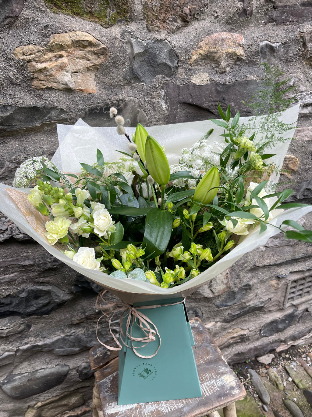 Green and White Seasonal Hand Tied